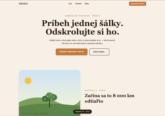 Scroll-príbeh - pražiareň kávy, príbeh od zrnka po šálku