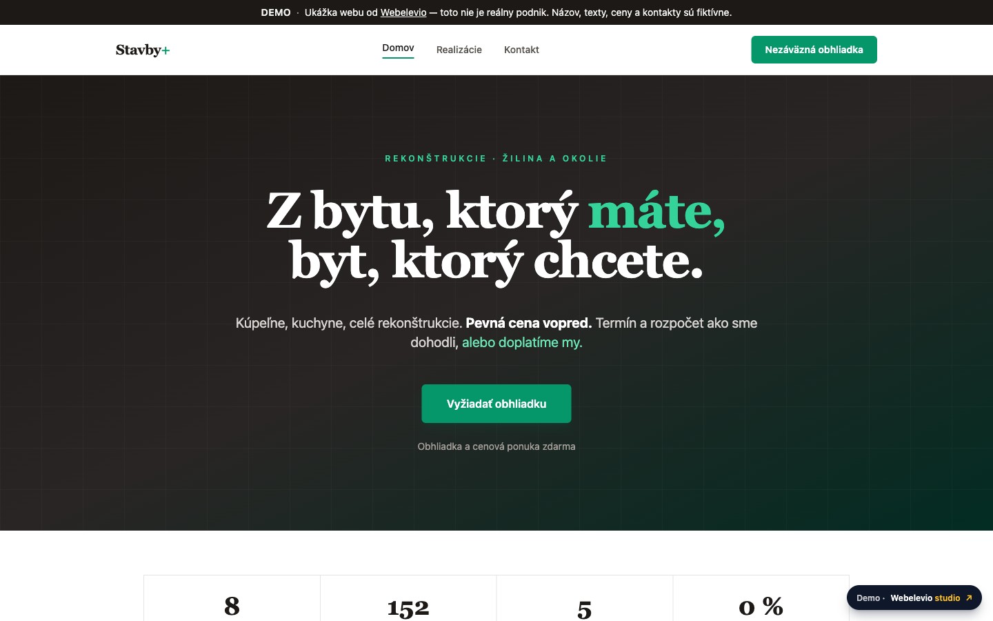 Ukážkový web stavebnej firmy